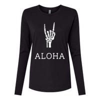 Halloween Hang Loose Skeleton Shaka Aloha – Over Left Breast Womens Cotton Relaxed Long Sleeve T-Shirt