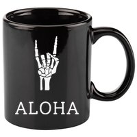 Halloween Hang Loose Skeleton Shaka Aloha – Over Left Breast 11oz C Handle Ceramic Mug