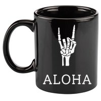 Halloween Hang Loose Skeleton Shaka Aloha – Over Left Breast 11oz C Handle Ceramic Mug