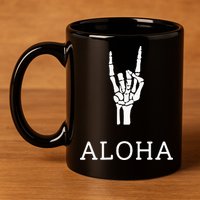 Halloween Hang Loose Skeleton Shaka Aloha – Over Left Breast 11oz C Handle Ceramic Mug