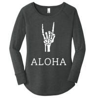 Halloween Hang Loose Skeleton Shaka Aloha – Over Left Breast Women's Perfect Tri Tunic Long Sleeve Shirt