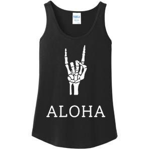 Halloween Hang Loose Skeleton Shaka Aloha – Over Left Breast Ladies Essential Tank