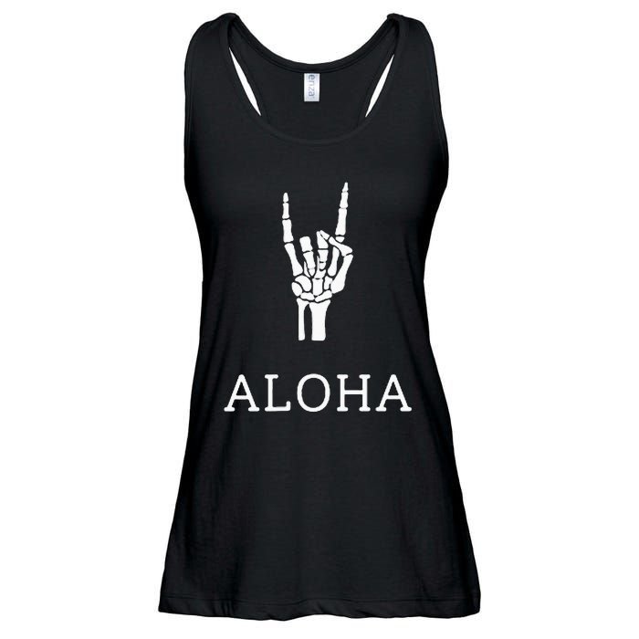 Halloween Hang Loose Skeleton Shaka Aloha – Over Left Breast Ladies Essential Flowy Tank