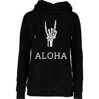 Halloween Hang Loose Skeleton Shaka Aloha – Over Left Breast Womens Funnel Neck Pullover Hood