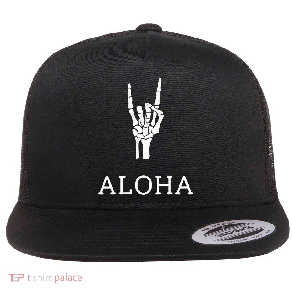 Halloween Hang Loose Skeleton Shaka Aloha – Over Left Breast Flatbill Hat