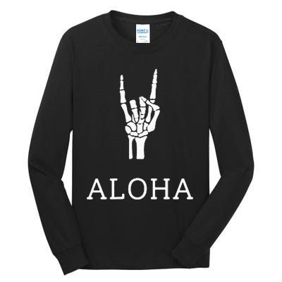 Halloween Hang Loose Skeleton Shaka Aloha – Over Left Breast Tall Long Sleeve T-Shirt