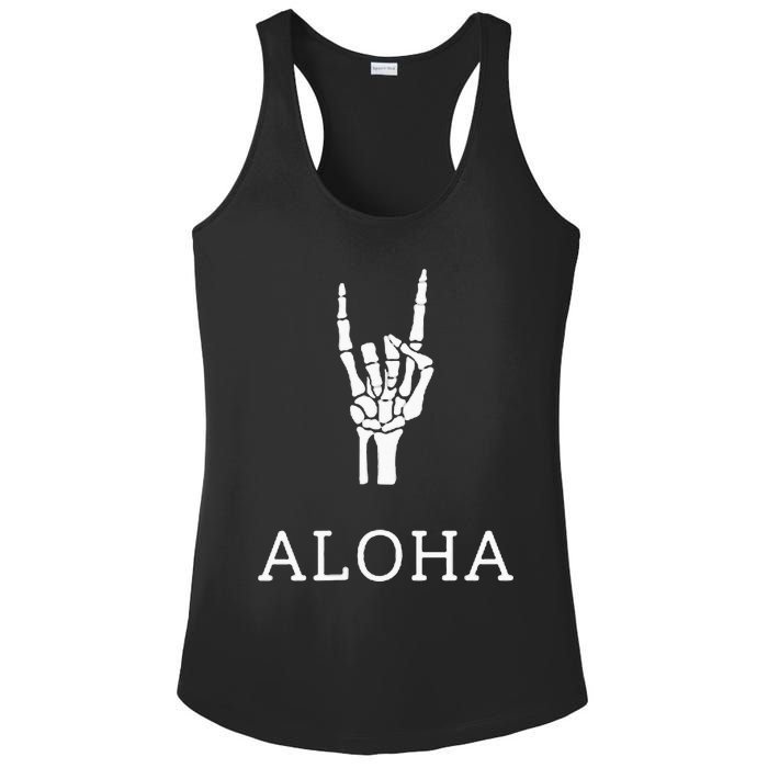 Halloween Hang Loose Skeleton Shaka Aloha – Over Left Breast Ladies PosiCharge Competitor Racerback Tank