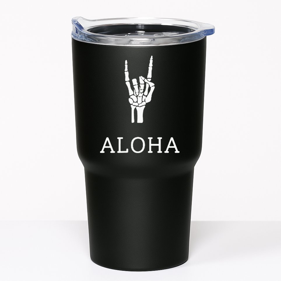 Halloween Hang Loose Skeleton Shaka Aloha – Over Left Breast Tumbler