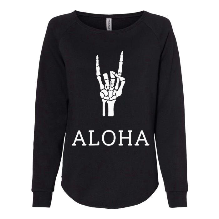 Halloween Hang Loose Skeleton Shaka Aloha – Over Left Breast Womens California Wash Sweatshirt