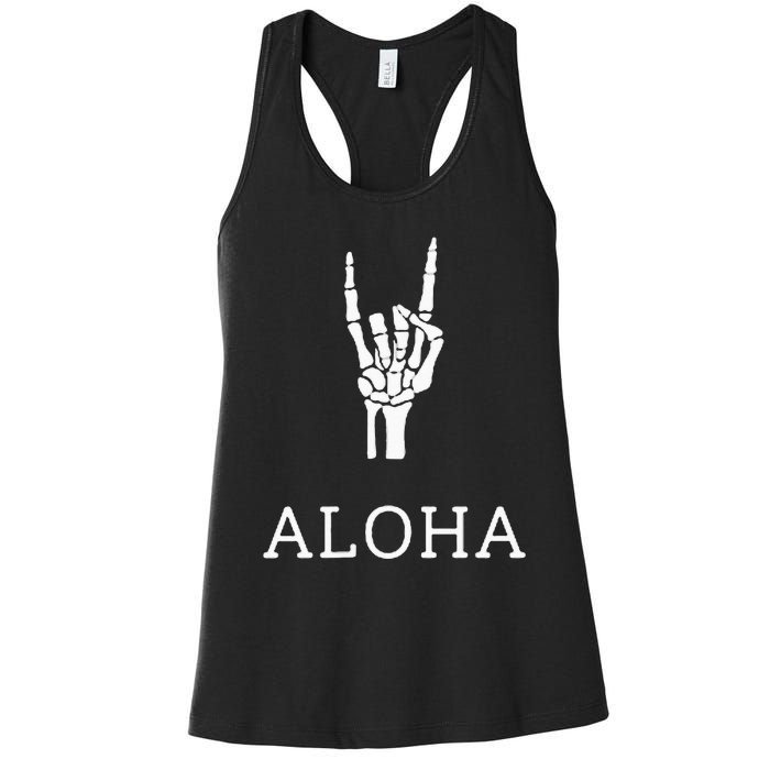 Halloween Hang Loose Skeleton Shaka Aloha – Over Left Breast Women's Racerback Tank