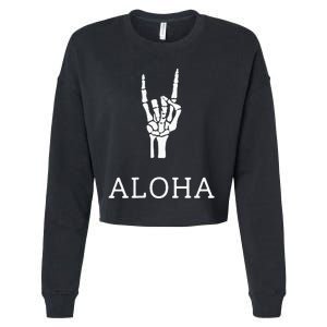 Halloween Hang Loose Skeleton Shaka Aloha – Over Left Breast Cropped Pullover Crew