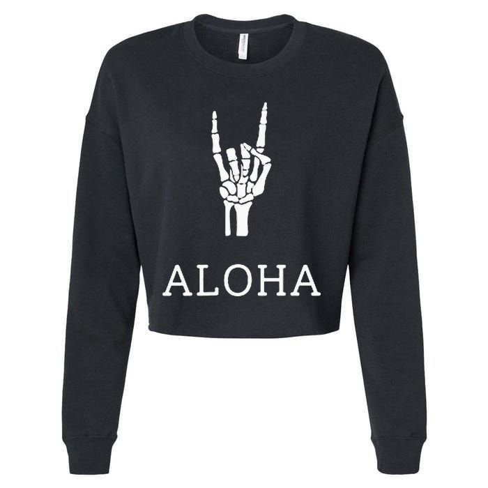 Halloween Hang Loose Skeleton Shaka Aloha – Over Left Breast Cropped Pullover Crew