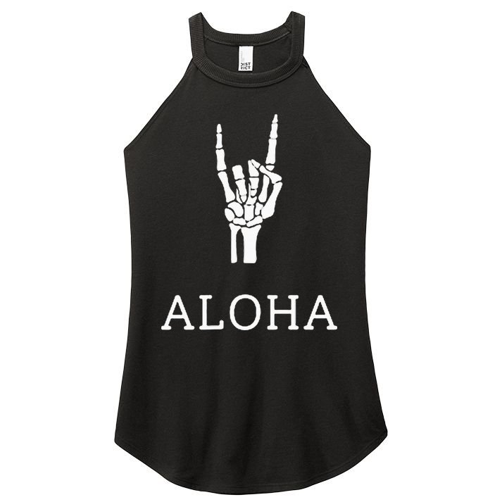 Halloween Hang Loose Skeleton Shaka Aloha – Over Left Breast Women's Perfect Tri Rocker Tank