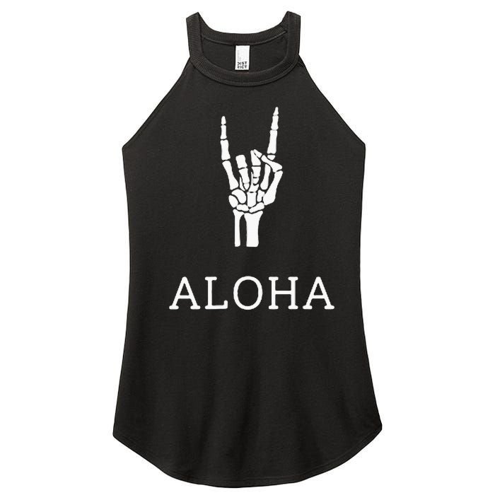 Halloween Hang Loose Skeleton Shaka Aloha – Over Left Breast Women's Perfect Tri Rocker Tank