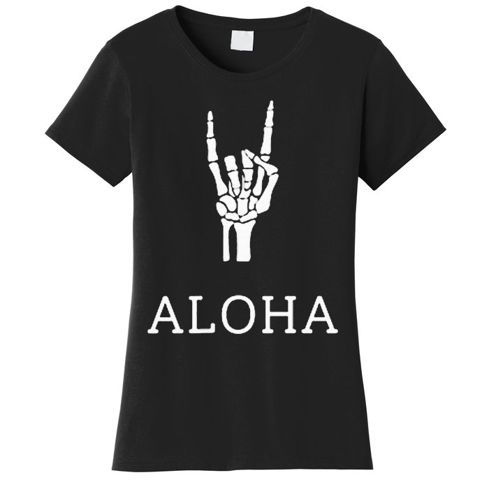 Halloween Hang Loose Skeleton Shaka Aloha – Over Left Breast Women's T-Shirt