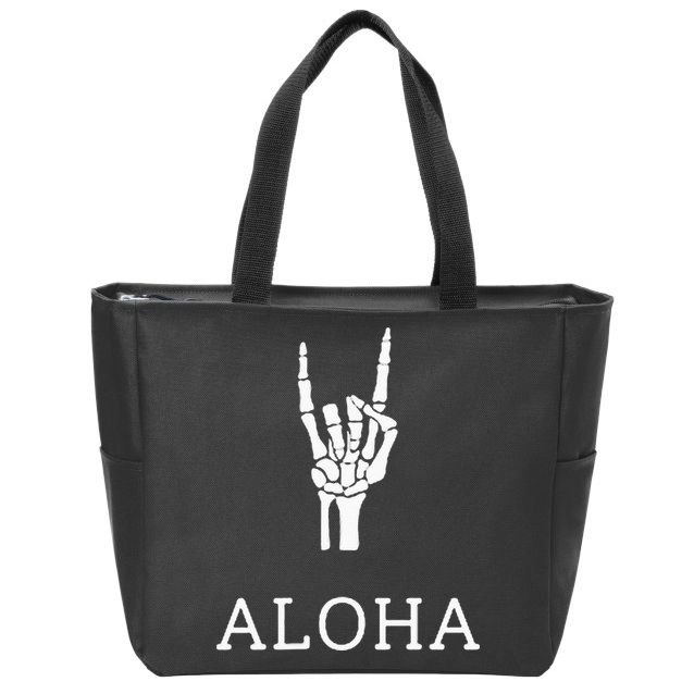 Halloween Hang Loose Skeleton Shaka Aloha – Over Left Breast Zip Tote Bag