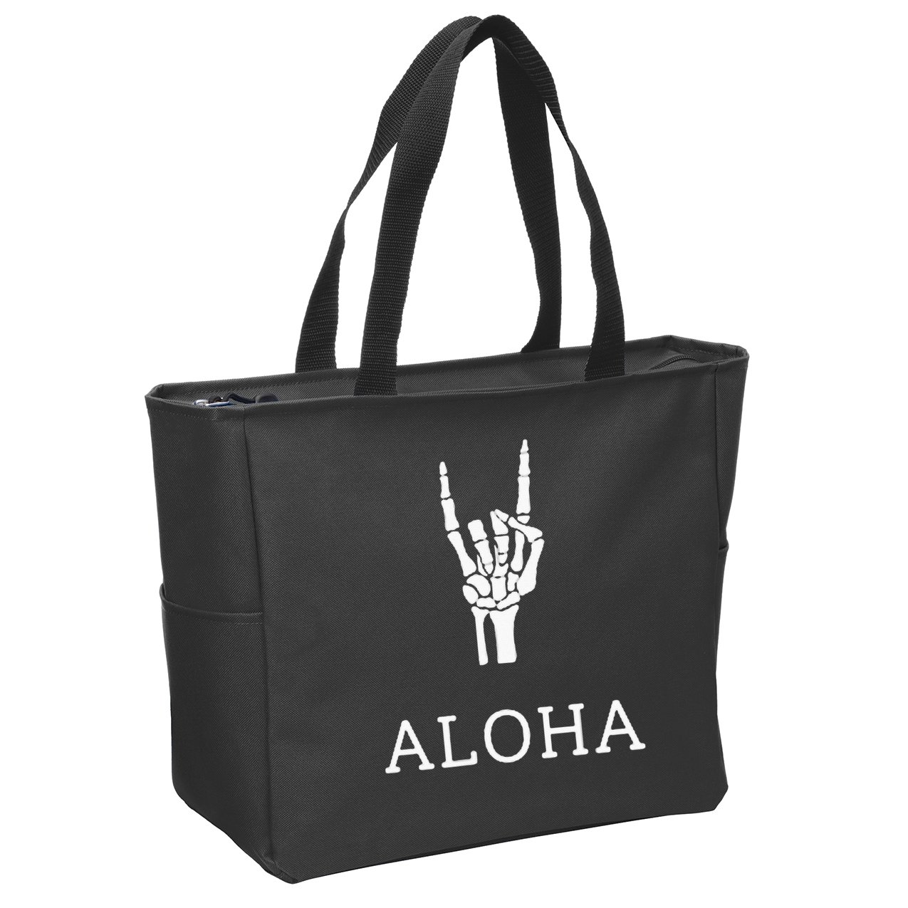 Halloween Hang Loose Skeleton Shaka Aloha – Over Left Breast Zip Tote Bag