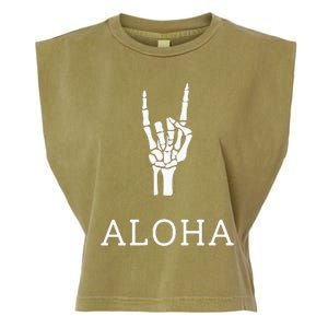 Halloween Hang Loose Skeleton Shaka Aloha – Over Left Breast Garment-Dyed Women's Muscle Tee