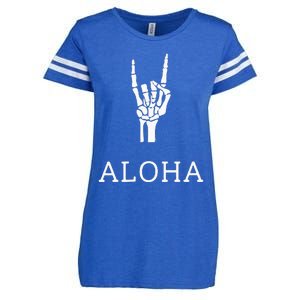 Halloween Hang Loose Skeleton Shaka Aloha – Over Left Breast Enza Ladies Jersey Football T-Shirt