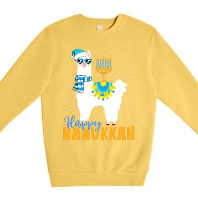 Happy Hanukkah Llama Cute Alpaca Chanukah Premium Crewneck Sweatshirt