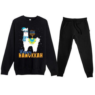 Happy Hanukkah Llama Cute Alpaca Chanukah Premium Crewneck Sweatsuit Set