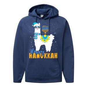 Happy Hanukkah Llama Cute Alpaca Chanukah Performance Fleece Hoodie