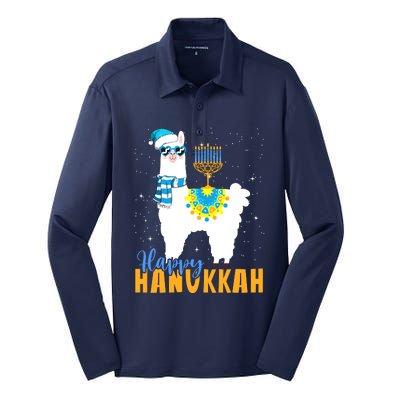 Happy Hanukkah Llama Cute Alpaca Chanukah Silk Touch Performance Long Sleeve Polo