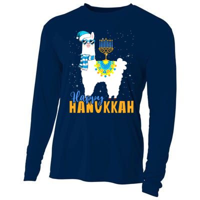 Happy Hanukkah Llama Cute Alpaca Chanukah Cooling Performance Long Sleeve Crew