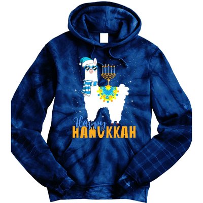 Happy Hanukkah Llama Cute Alpaca Chanukah Tie Dye Hoodie