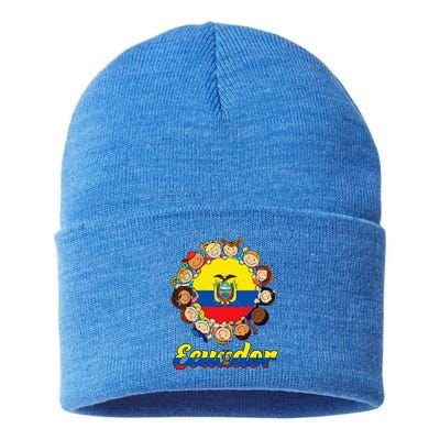 Hispanic Heritage Month Ecuador Flag Gift Sustainable Knit Beanie