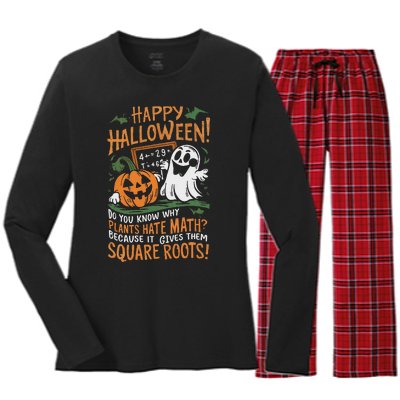 Happy Halloween Math Teacher Scientist Funny Design Women's Long Sleeve Flannel Pajama Set 