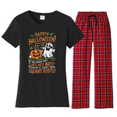 Happy Halloween Math Teacher Scientist Funny Design Women's Flannel Pajama Set