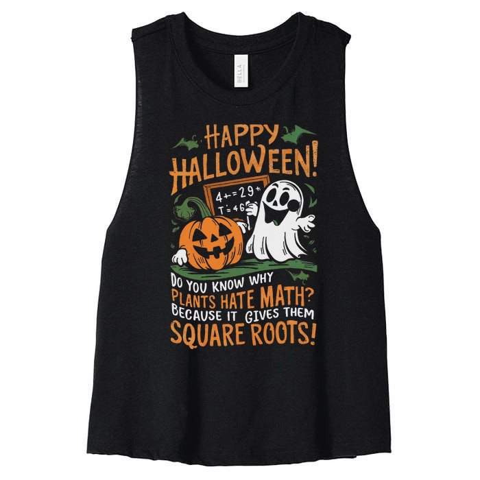 Happy Halloween Math Teacher Scientist Funny Design Women's Racerback Cropped Tank