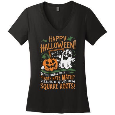 Happy Halloween Math Teacher Scientist Funny Design Women's V-Neck T-Shirt