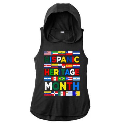 Hispanic Heritage Month Flags All Countries Flag Heart Hands Ladies PosiCharge Tri-Blend Wicking Draft Hoodie Tank