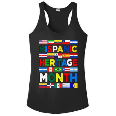 Hispanic Heritage Month Flags All Countries Flag Heart Hands Ladies PosiCharge Competitor Racerback Tank