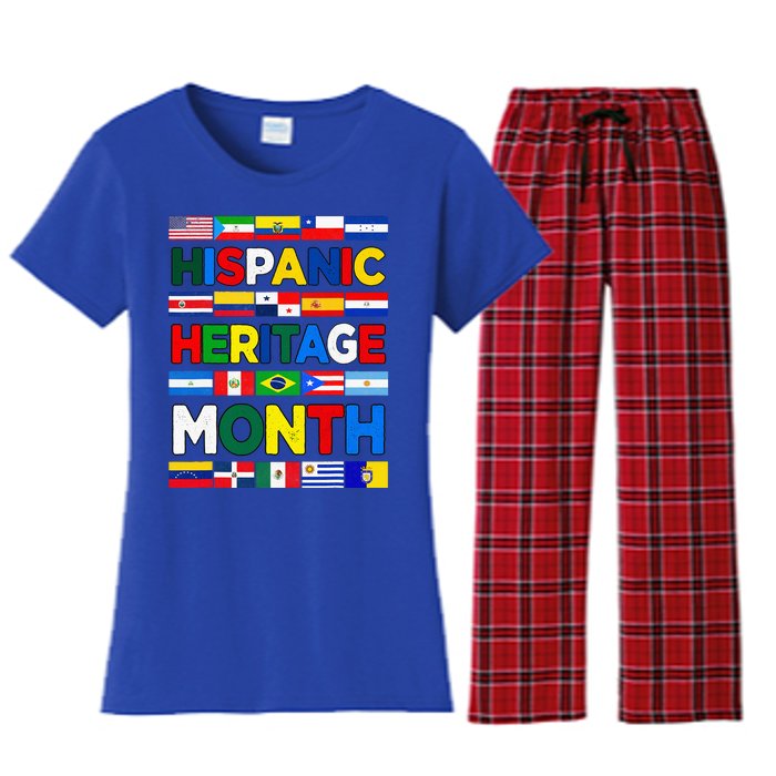 Hispanic Heritage Month Flags All Countries Flag Heart Hands Women's Flannel Pajama Set