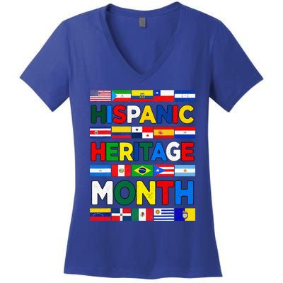 Hispanic Heritage Month Flags All Countries Flag Heart Hands Women's V-Neck T-Shirt