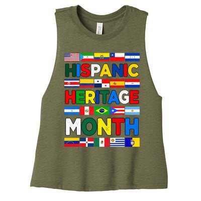 Hispanic Heritage Month Flags All Countries Flag Heart Hands Women's Racerback Cropped Tank