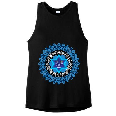 Happy Hanukkah Mandalla Star Of David Menorah Ladies PosiCharge Tri-Blend Wicking Tank
