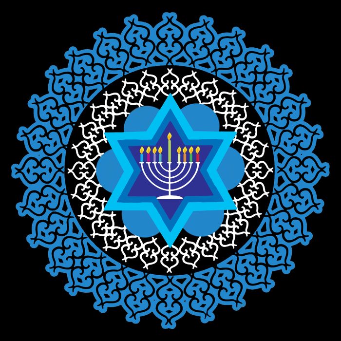 Happy Hanukkah Mandalla Star Of David Menorah Drawstring Bag
