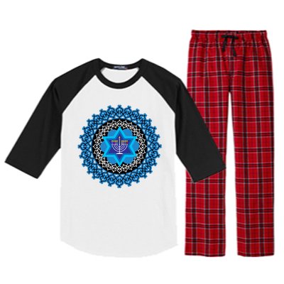 Happy Hanukkah Mandalla Star Of David Menorah Raglan Sleeve Pajama Set