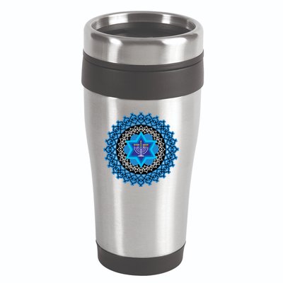 Happy Hanukkah Mandalla Star Of David Menorah 16oz Travel Tumbler