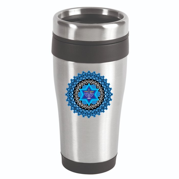 Happy Hanukkah Mandalla Star Of David Menorah 16oz Travel Tumbler