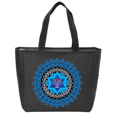 Happy Hanukkah Mandalla Star Of David Menorah Zip Tote Bag