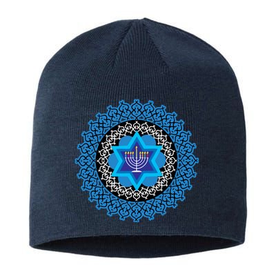 Happy Hanukkah Mandalla Star Of David Menorah Sustainable Beanie