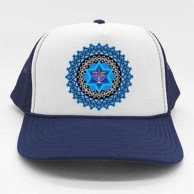 Happy Hanukkah Mandalla Star Of David Menorah Trucker Hat