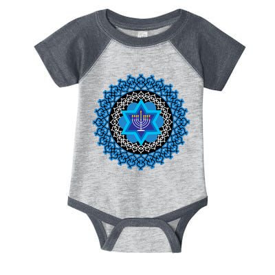 Happy Hanukkah Mandalla Star Of David Menorah Infant Baby Jersey Bodysuit