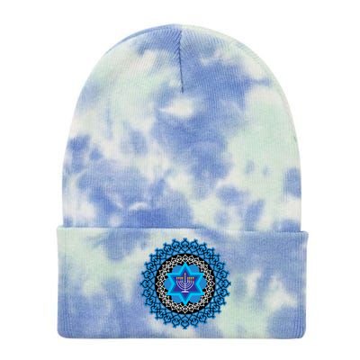 Happy Hanukkah Mandalla Star Of David Menorah Tie Dye 12in Knit Beanie