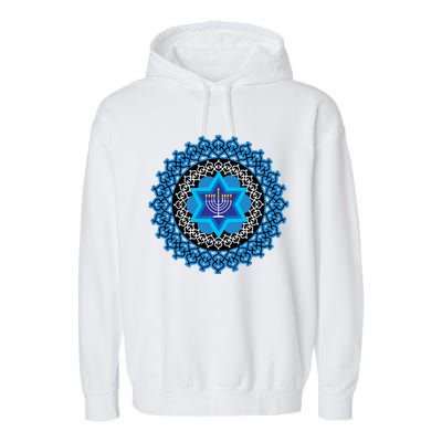 Happy Hanukkah Mandalla Star Of David Menorah Garment-Dyed Fleece Hoodie